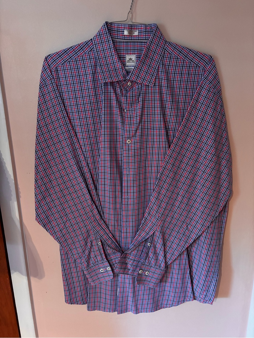 Peter Millar Blue & red plaid XXL Micro-Check Dress Shirt
